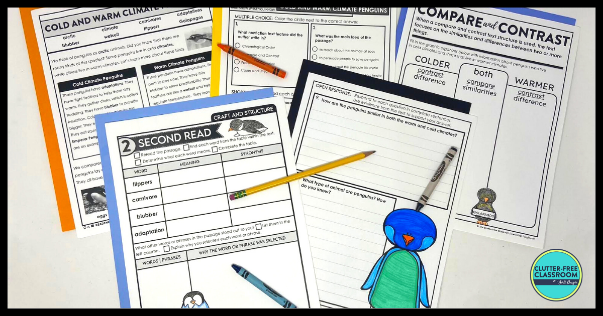 Penguins reading comprehension activities for 2nd 3rd and 4th grade