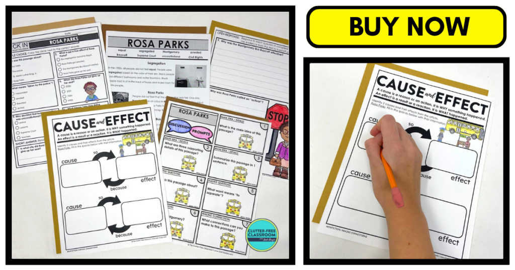 Five Rosa Parks literacy activities accompanied by a worksheet close-up
