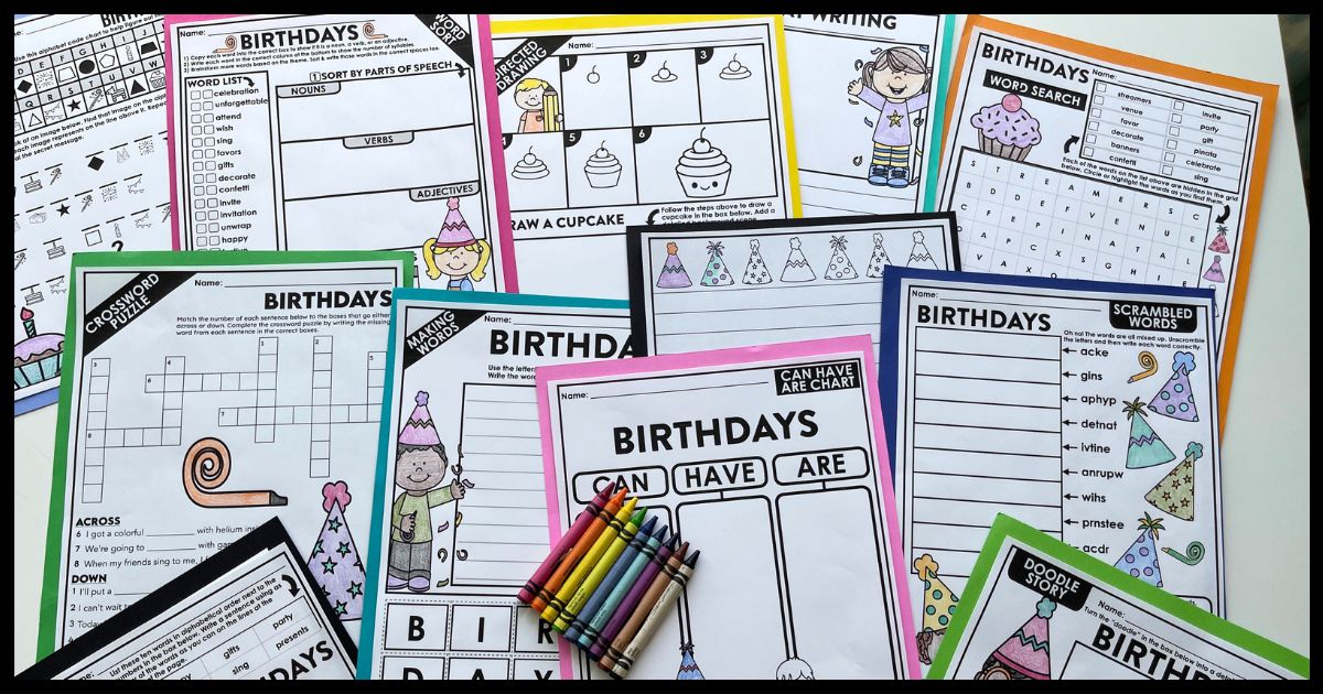 birthday-themed worksheets