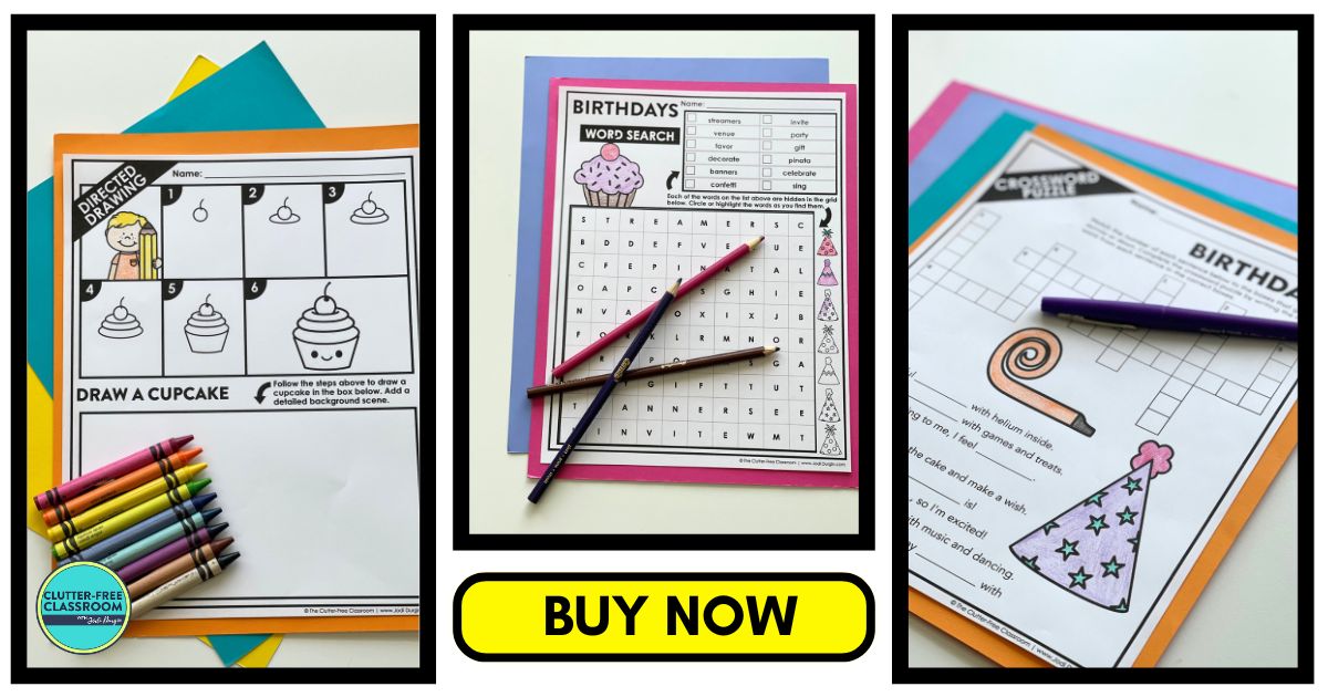birthday-themed worksheets