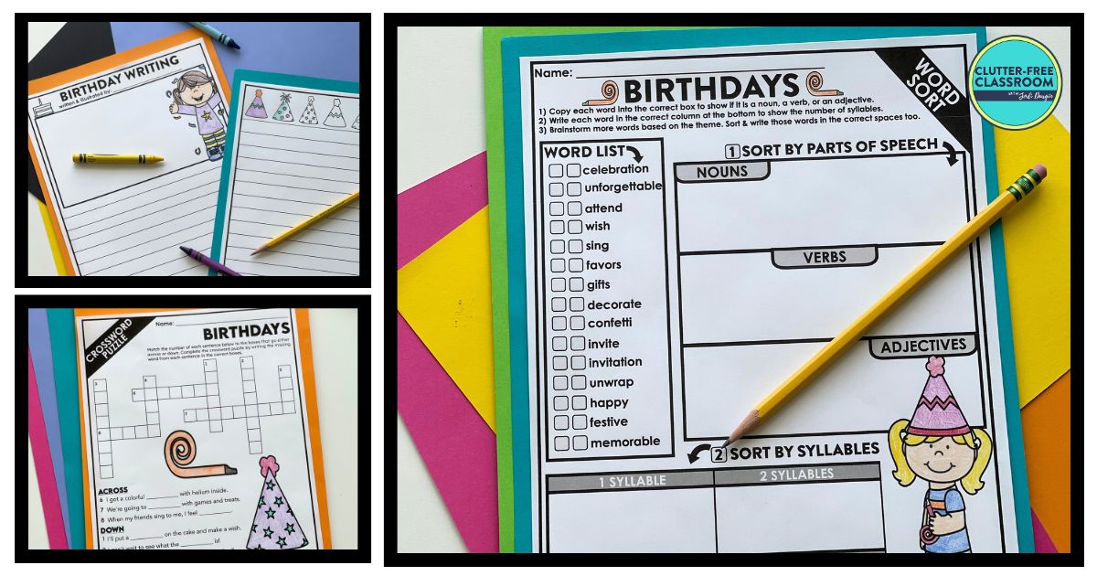 birthday-themed worksheets