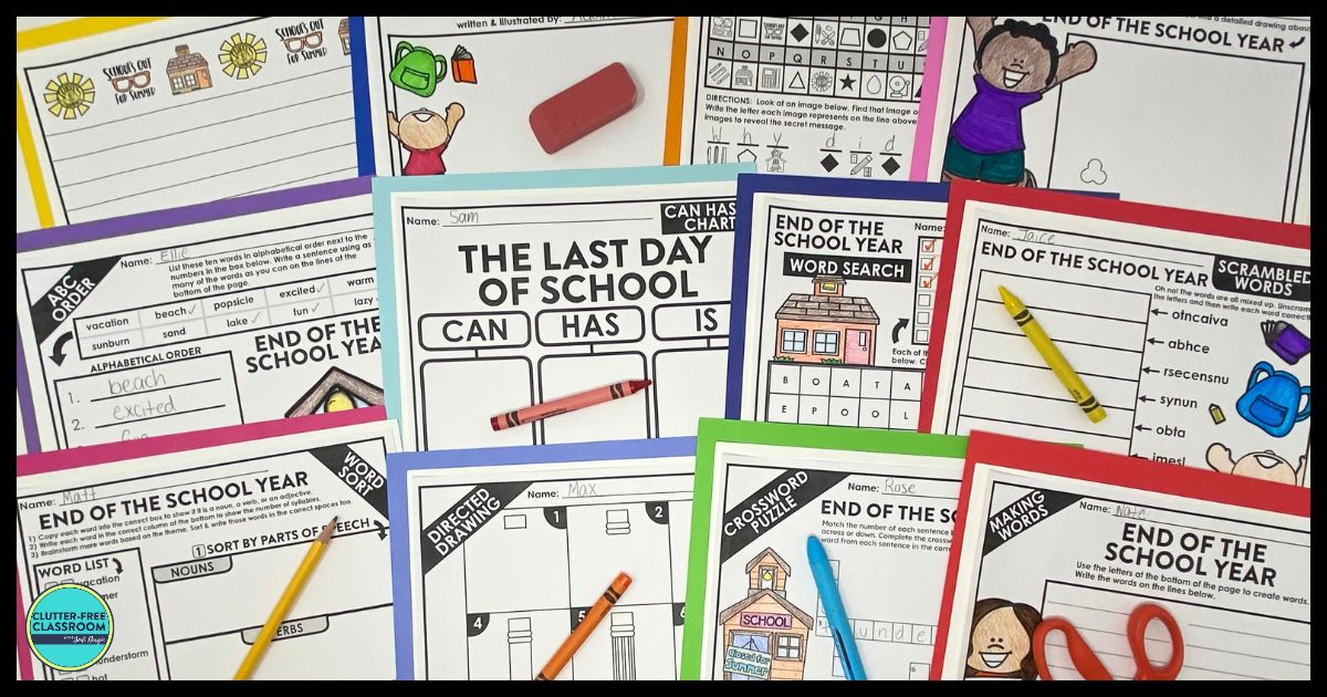end of the school year-themed worksheets