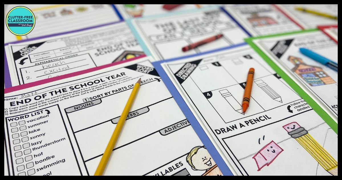 end of the school year-themed worksheets