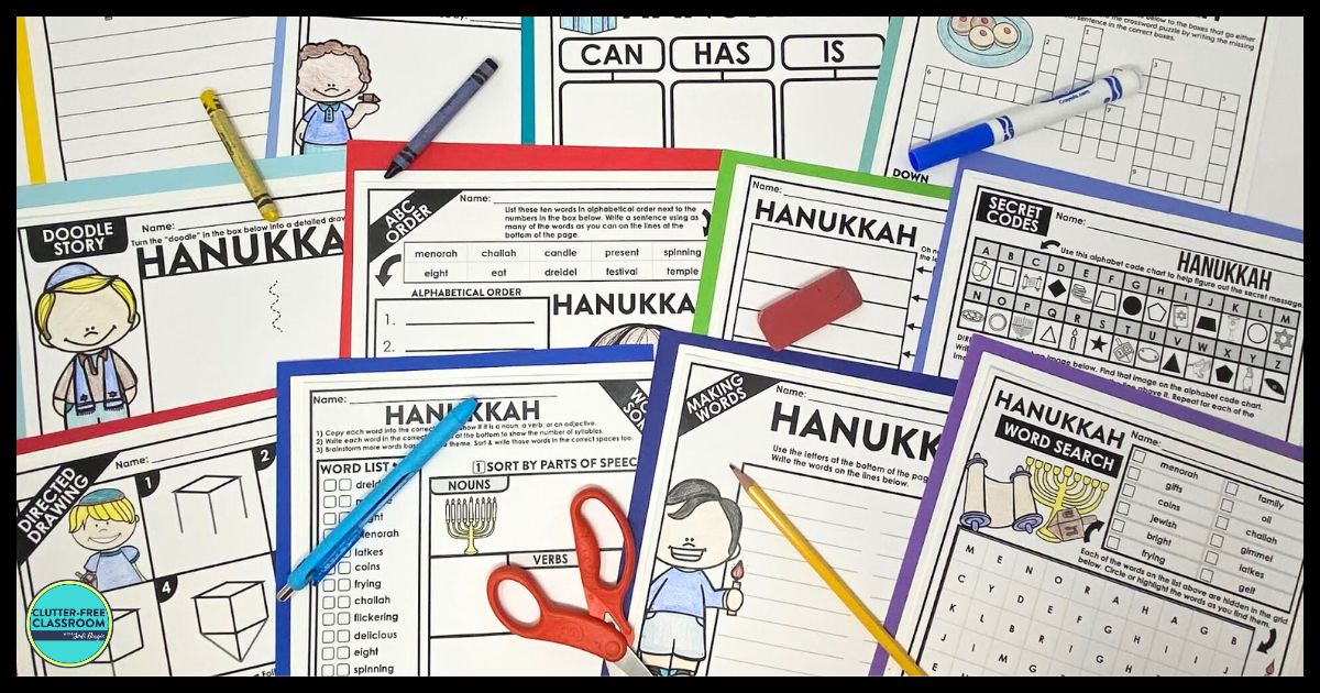 Hanukkah-themed worksheets