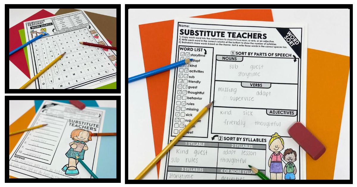 substitute teacher-themed worksheets