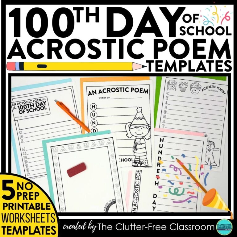 100th Day of School acrostic poems