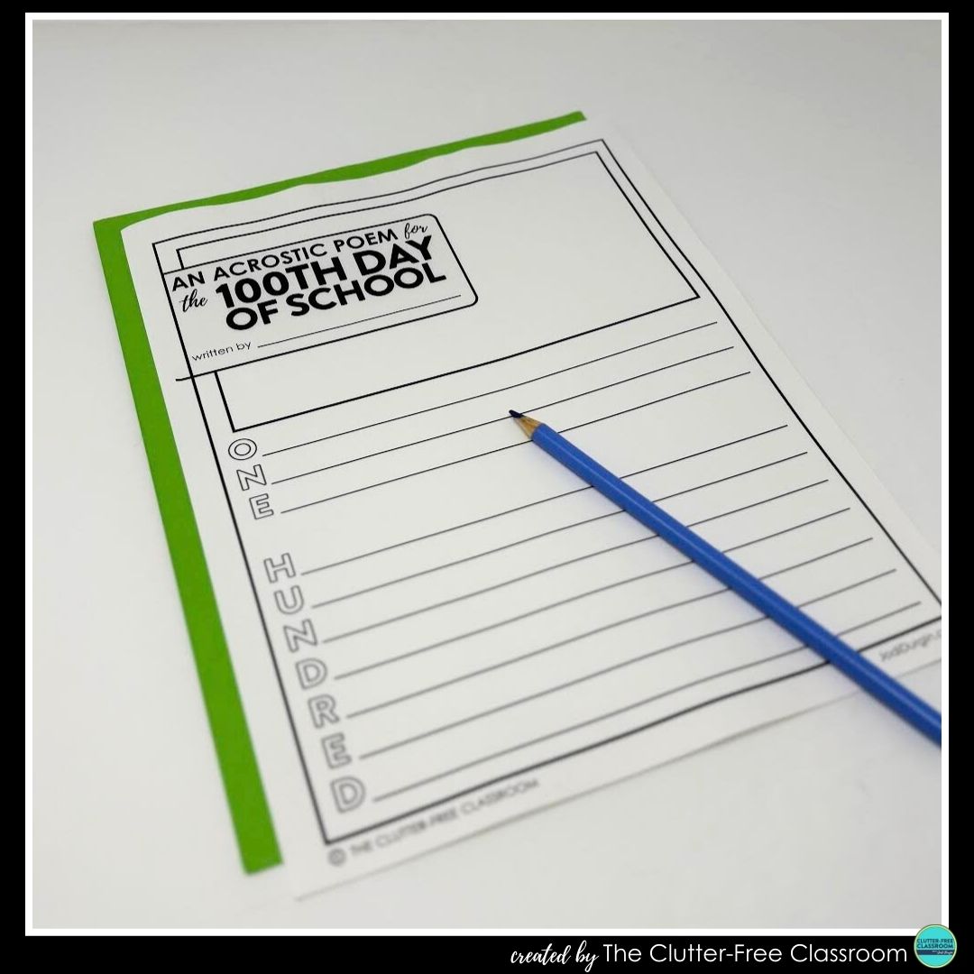 100th Day of School acrostic poem