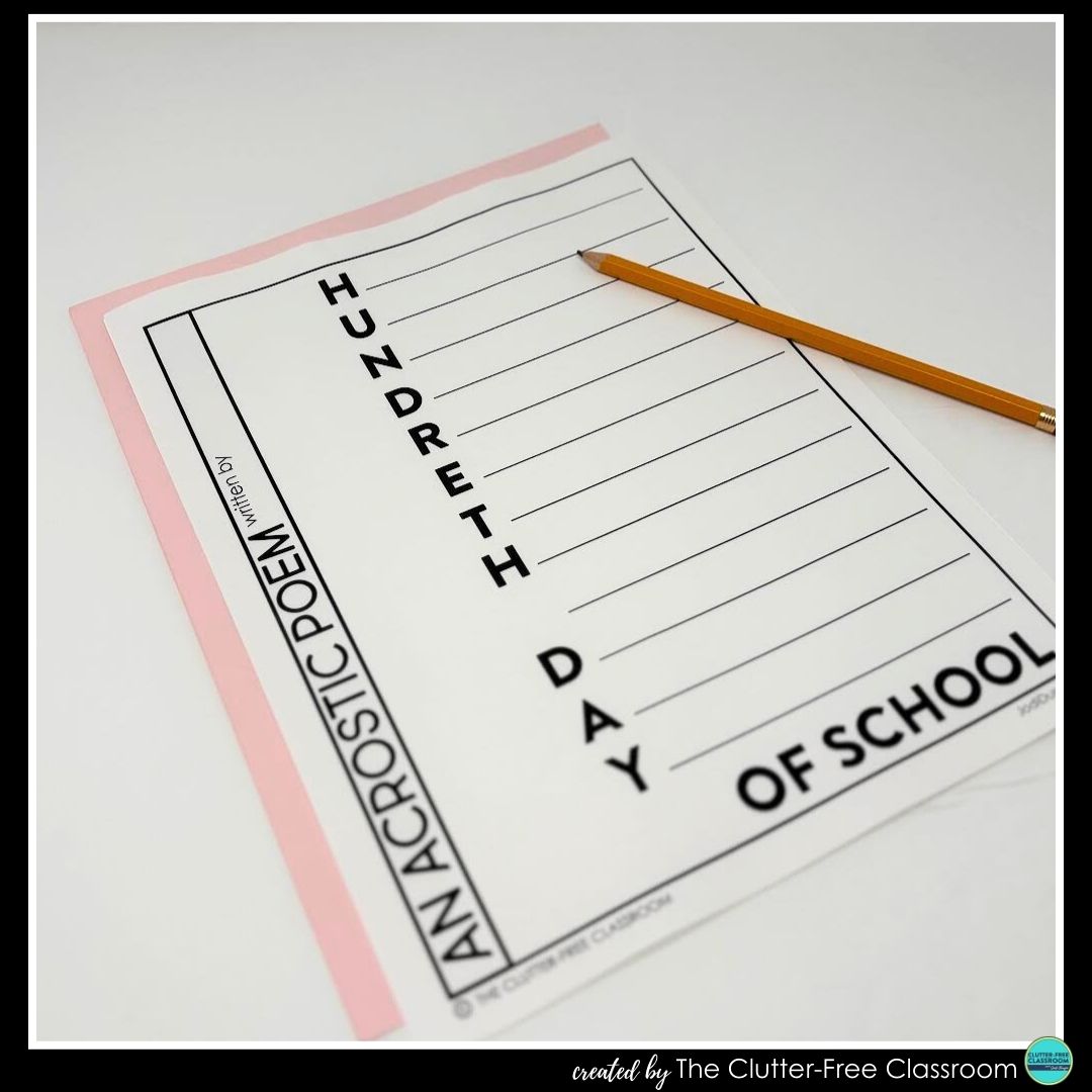 100th Day of School acrostic poem