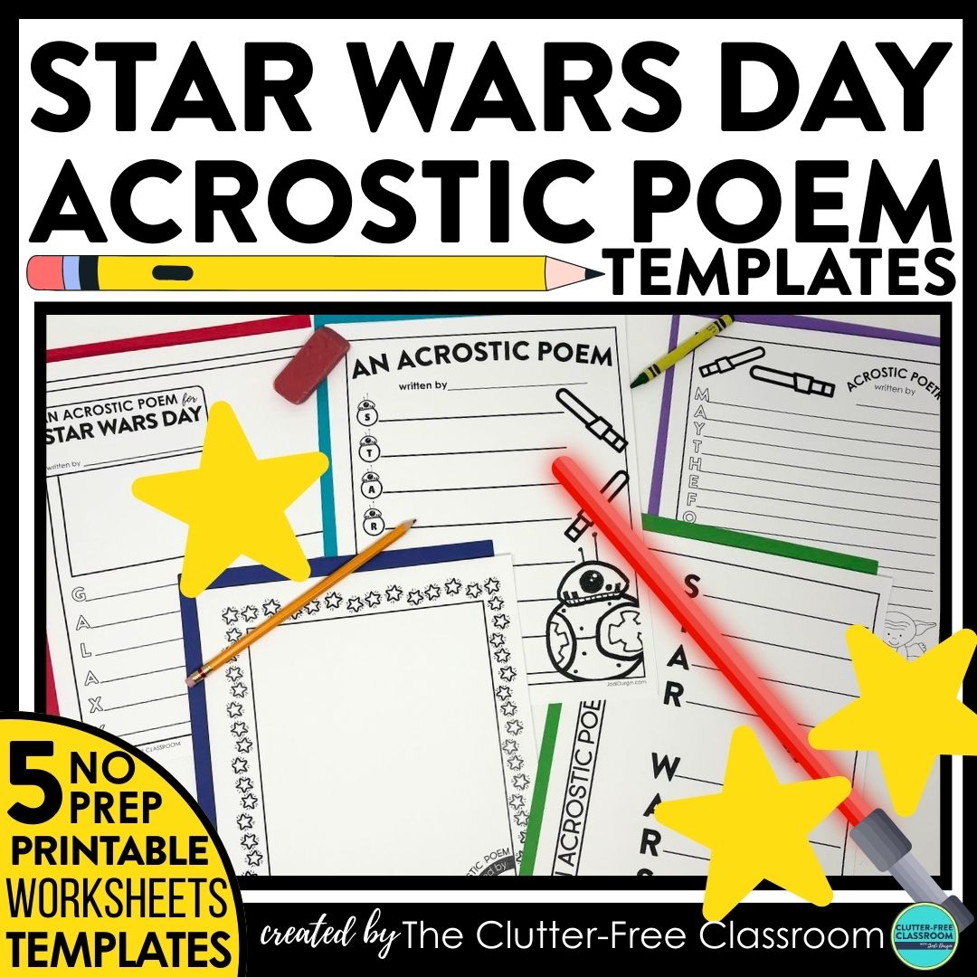 Star Wars Worksheets for Teaching Acrostic Poems to Elementary Students ...