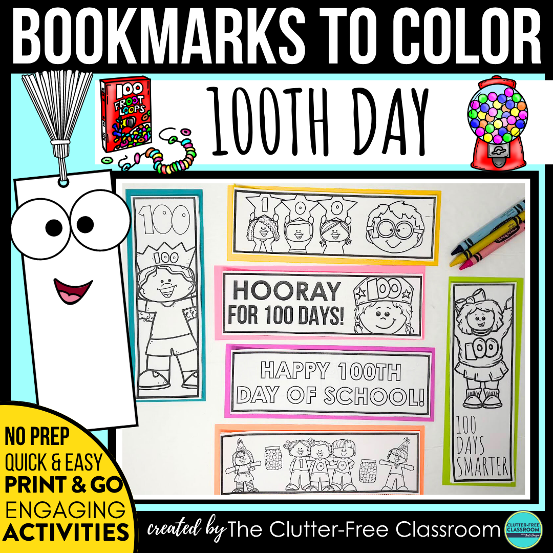 printable 100th Day of School bookmarks