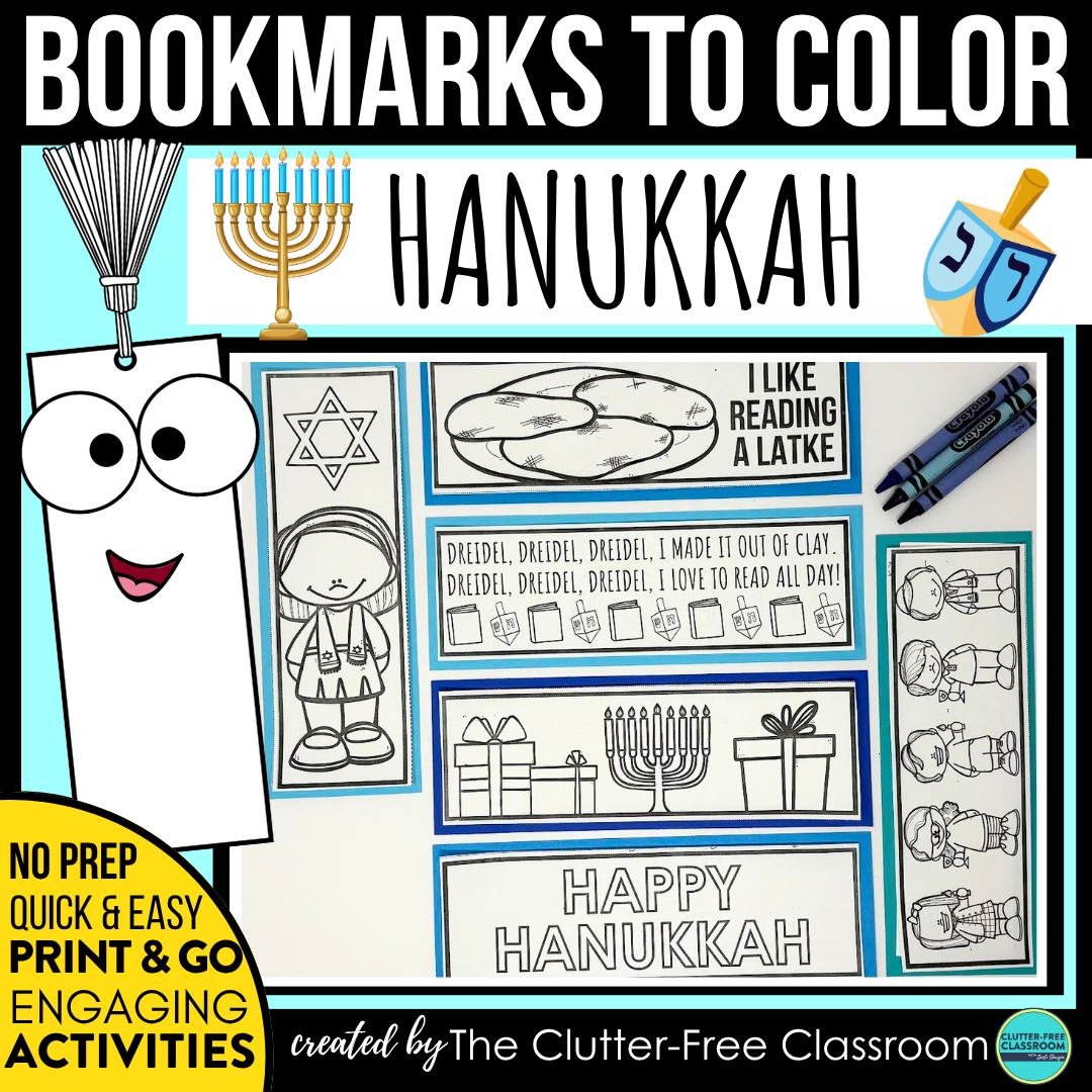 printable Hanukkah bookmarks