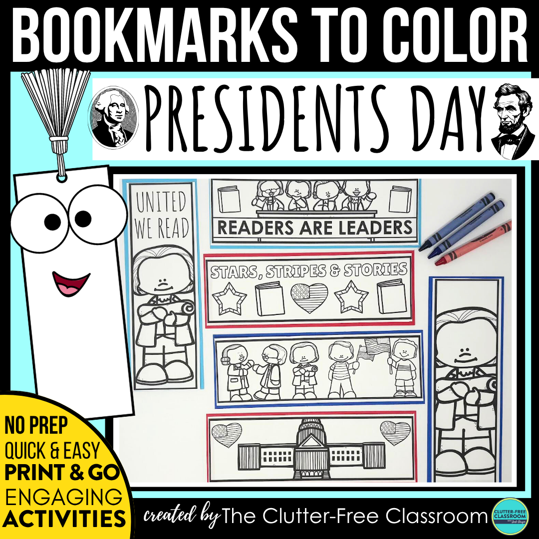 presidents' day bookmarks for elementary students to color - 2026