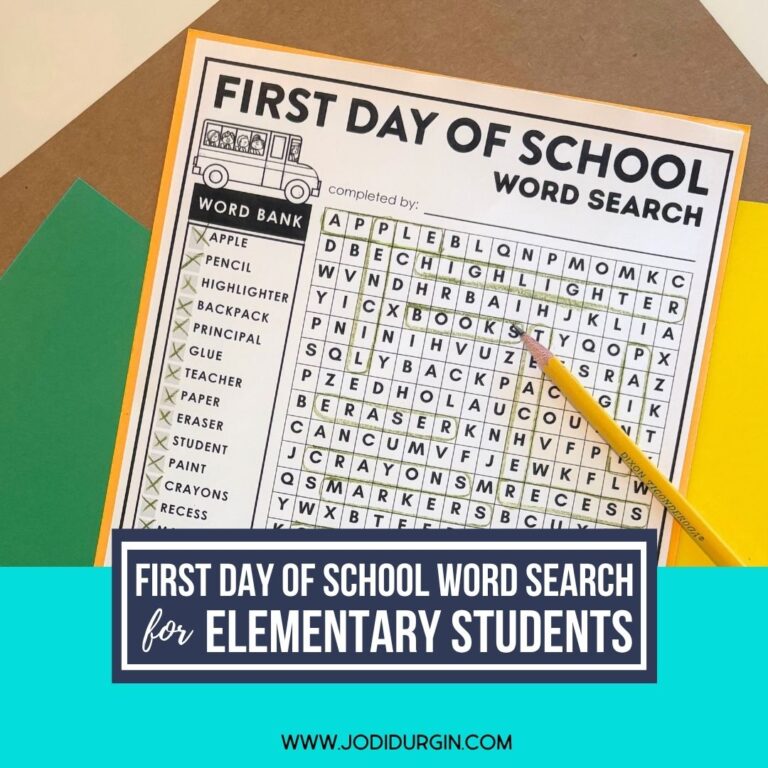 first day of school word search